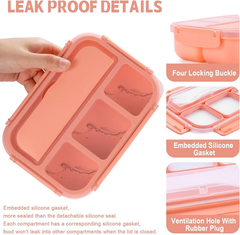 shell and turtle Bento Box Adult Lunch Box, Lunch Containers for Kids Girls Boys with 4 Compartments, Lunchable Food Container with Utensils, Sauce Jar, Muffin Liners, 40 Oz/5 Cup, Microwave & Dishwasher Safe, Pink - Image 4